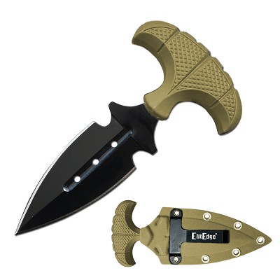 Tan Finish Military Push Dagger Dual Edge Fixed Blade Knife with ABS Case Pocket Clip
