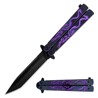 Enter the Dragon Tanto Blade Purple Butterfly Balisong Knife Flipper